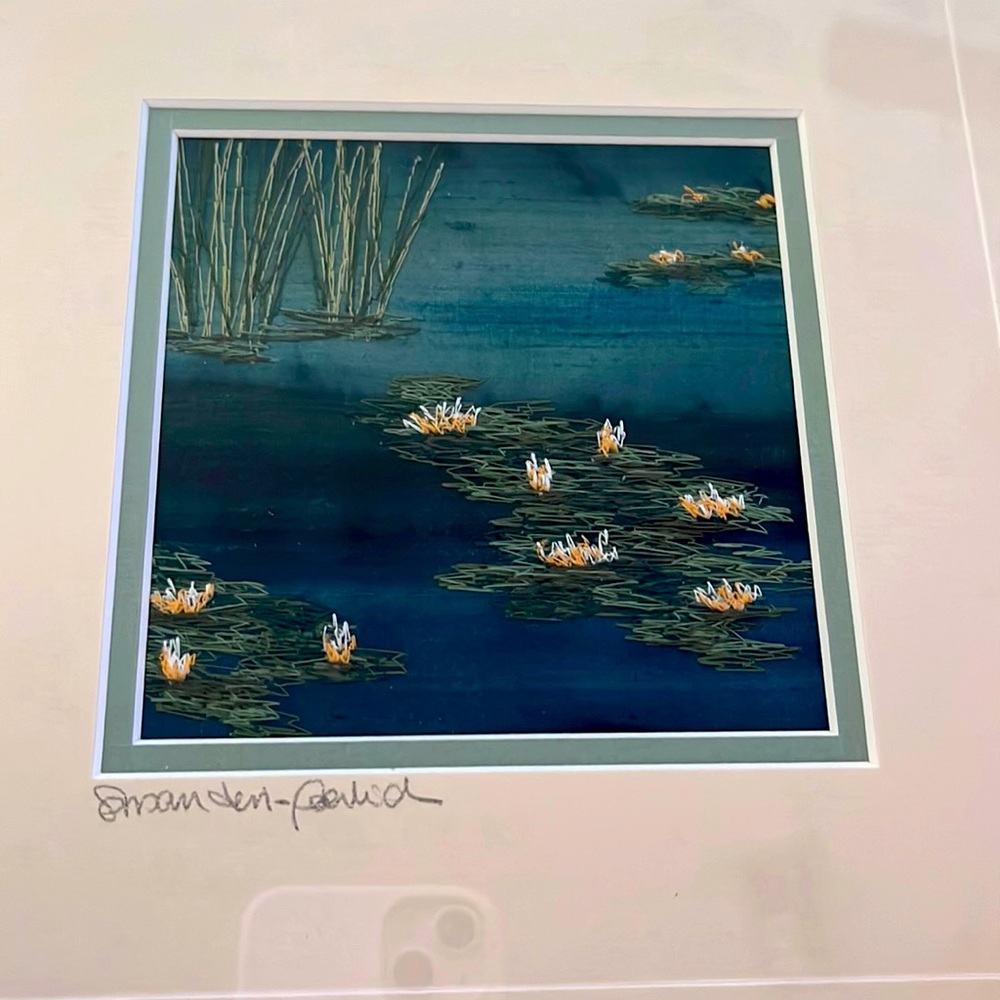 Framed fiber art by Susan levi- goerlich. Stitched. Signed. Double Matted.